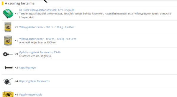 Villanypásztor alapcsomag vadállatoknak, 1500 m, 4,5 Joule