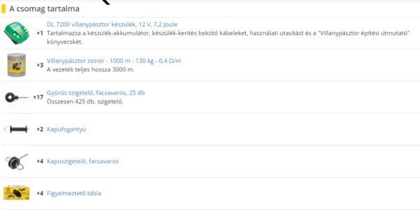 Villanypásztor alapcsomag vadállatoknak, 3000 m, 7,2 Joule