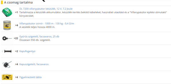 Villanypásztor alapcsomag vadállatoknak, 4000 m, 7,2 Joule