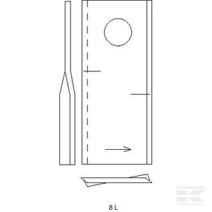 Kaszapenge bal 115x48x4 mm, Ø19 mm-es furat